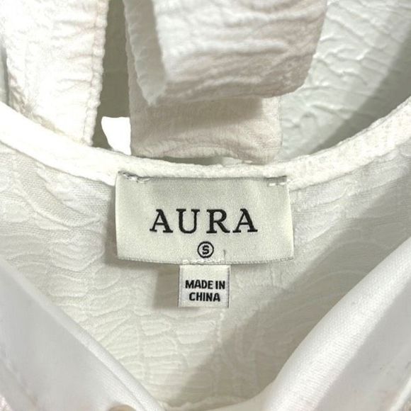 Aura Women's Puff Sleeve Square Neck Floral Empire Cut Mini Dress White Size S - Picture 5 of 7